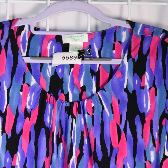 Laura Ashley Blouse Womens Petite Large PL Purple Pink Abstract Stretch Boho - Picture 3 of 6